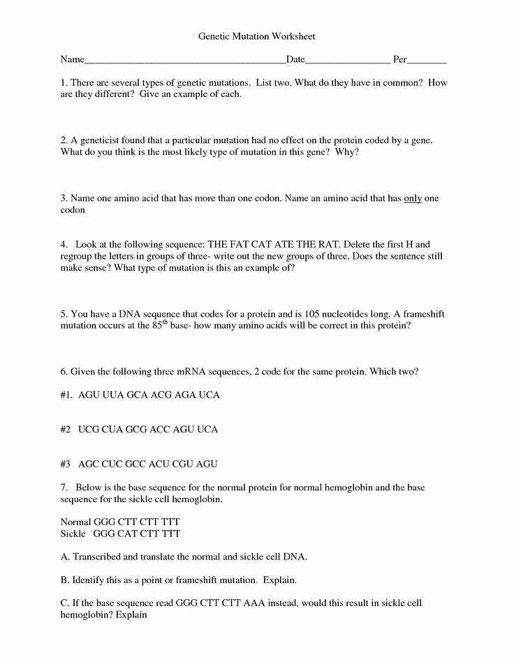 Genetic Mutation Worksheet Answer Key Fresh Gene Mutations Worksheet