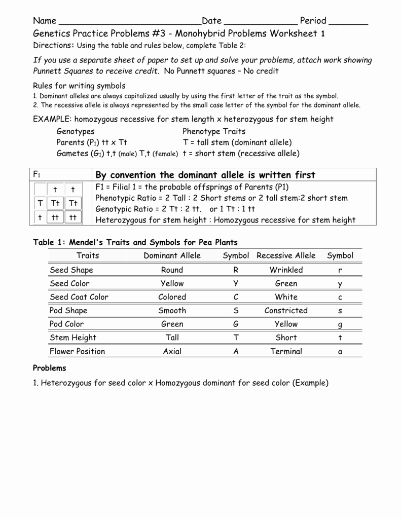 Genetics Practice Problem Worksheet Awesome Genetics Problems 3