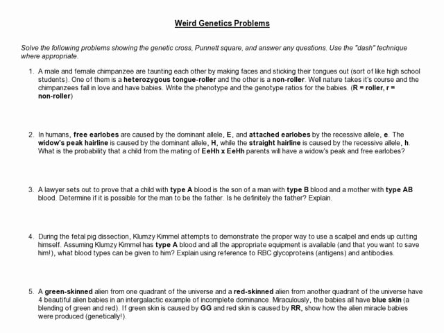 Genetics Practice Problem Worksheet Elegant Weird Genetics Problems Worksheet for 9th Higher Ed