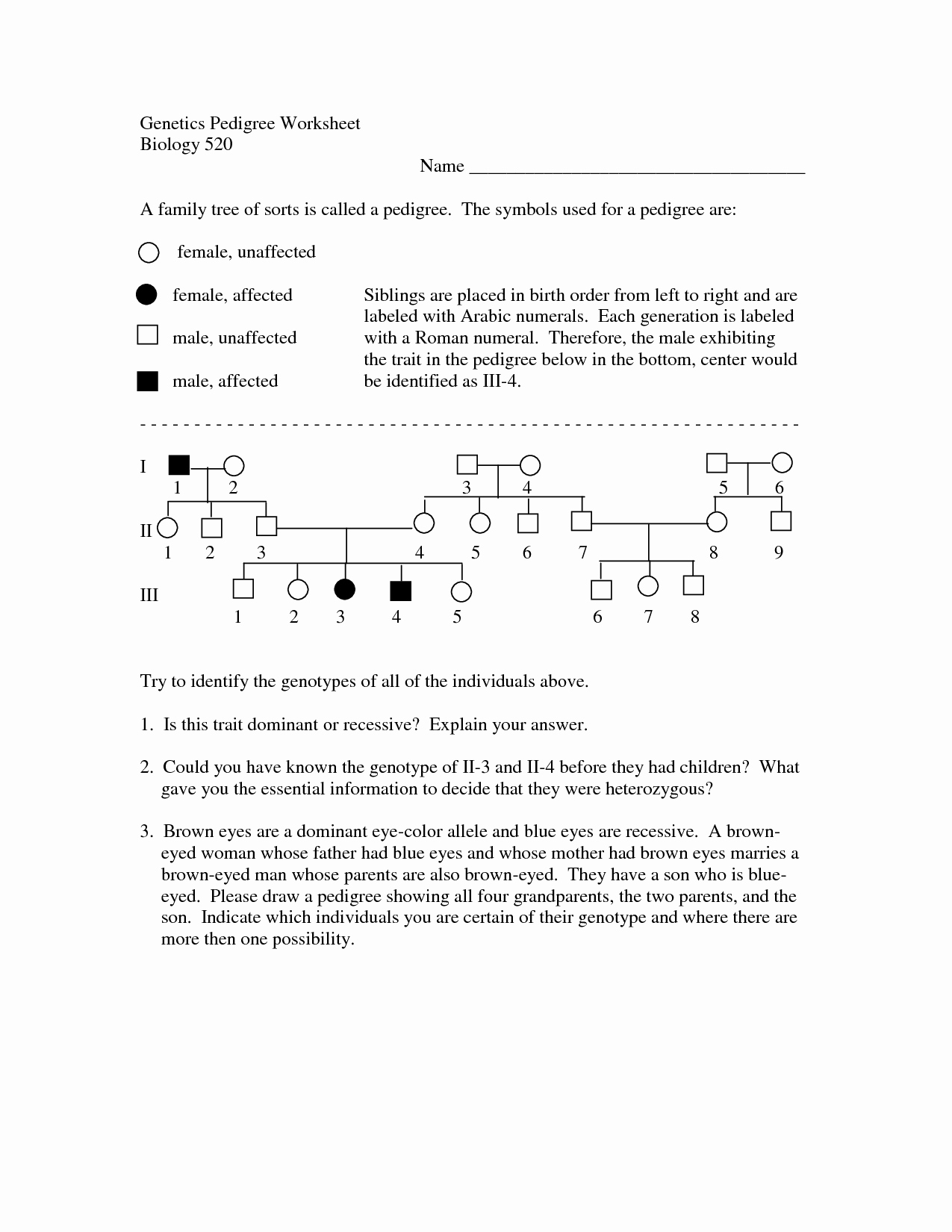 Genetics Practice Problem Worksheet Lovely 15 Best Of Pedigree Problem Worksheet Answers