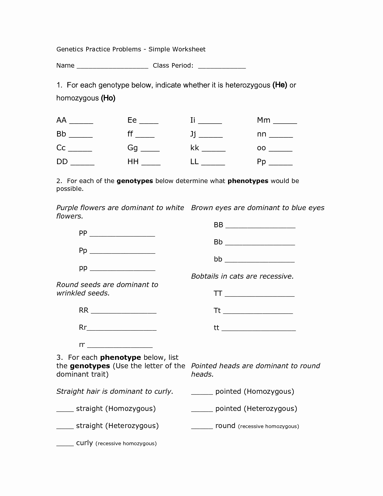 Genetics Practice Problem Worksheet Unique 14 Best Of Genetics Problems Worksheet with Answer