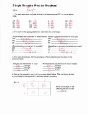 Genetics Practice Problems Worksheet Answers Best Of Simple Genetics Practice Problems Answer Sheet Simple