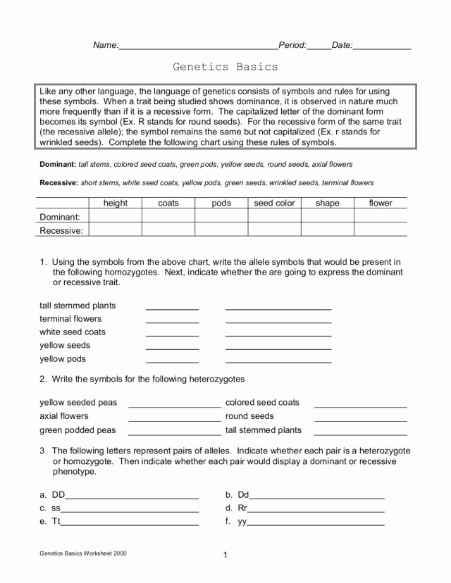 Genetics Worksheet Answers Key Elegant Genetics Basics Worksheet for 9th 12th Grade