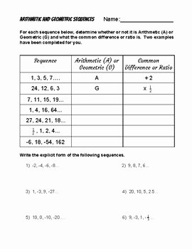 Geometric and Arithmetic Sequence Worksheet New Explicit form Of Arithmetic and Geometric Sequences