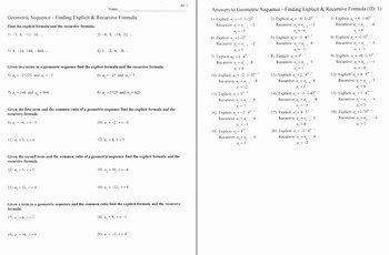Geometric and Arithmetic Sequence Worksheet New Wk Geometric Sequence Worksheet On Finding Explicit