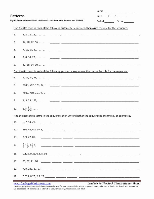 Geometric and Arithmetic Sequences Worksheet Beautiful Arithmetic and Geometric Sequences Worksheet Answers