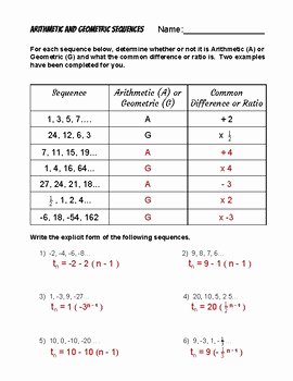 Geometric and Arithmetic Sequences Worksheet Beautiful Explicit form Of Arithmetic and Geometric Sequences