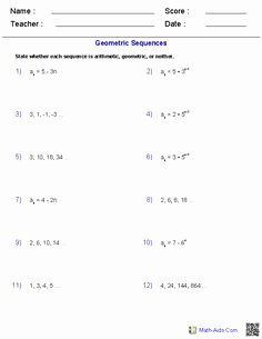 Geometric and Arithmetic Sequences Worksheet Best Of Sequences and Series Worksheets Algebra 2 Worksheets