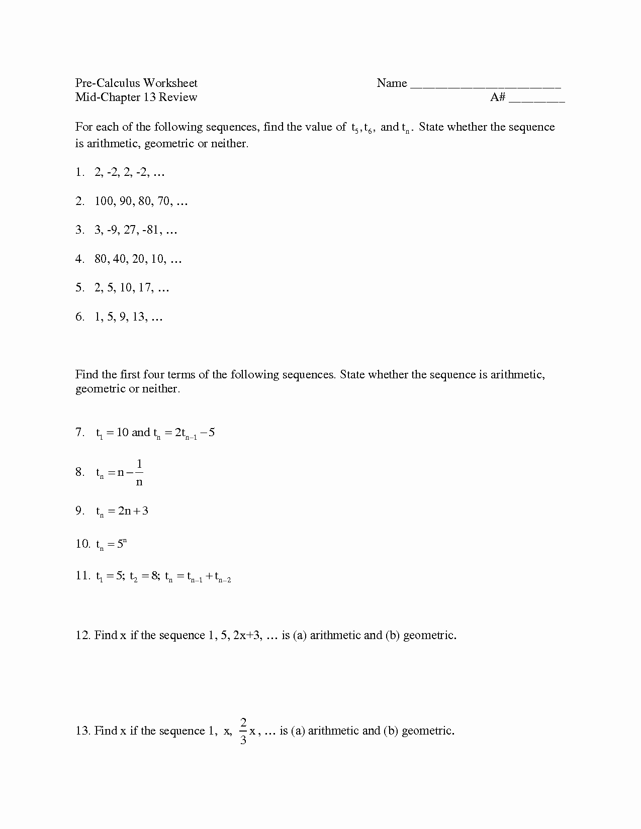 Geometric and Arithmetic Sequences Worksheet Fresh 51 Arithmetic Sequences and Series Worksheet Geometric