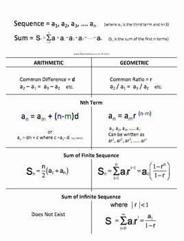 Geometric and Arithmetic Sequences Worksheet Fresh Arithmetic and Geometric Sequence Sum Nth Term Cheat