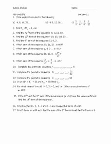 Geometric and Arithmetic Sequences Worksheet Fresh Arithmetic and Geometric Sequences Worksheet for 11th