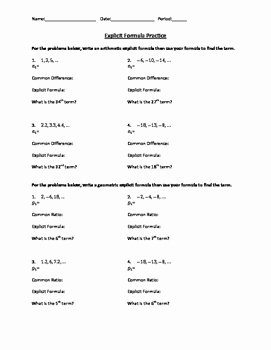 Geometric and Arithmetic Sequences Worksheet Lovely Arithmetic and Geometric Explicit formula Practice