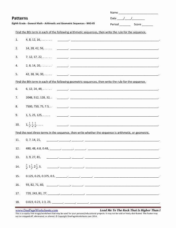 Geometric and Arithmetic Sequences Worksheet Lovely Arithmetic and Geometric Sequences Worksheet