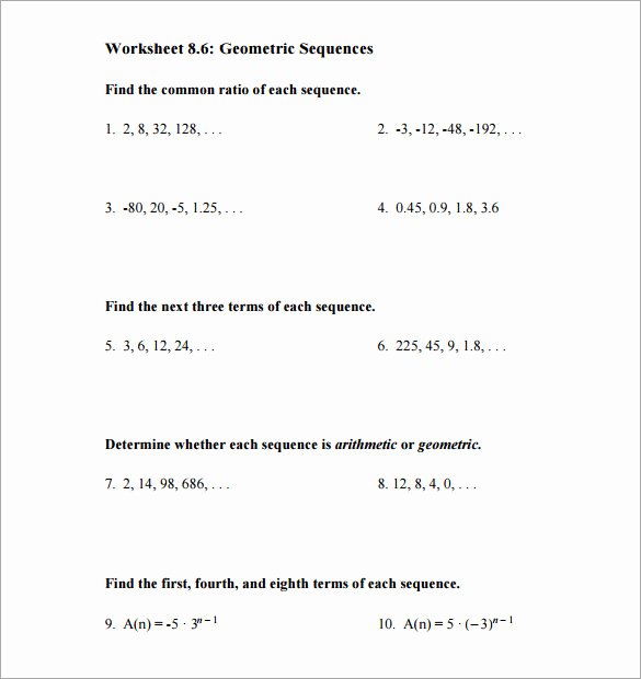 Geometric and Arithmetic Sequences Worksheet Luxury 8 Geometric Sequence Examples Doc Excel Pdf