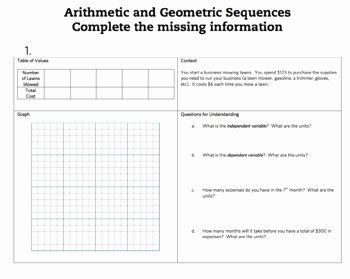 Geometric and Arithmetic Sequences Worksheet Unique Intro to Arithmetic and Geo by Lindsey Henderson