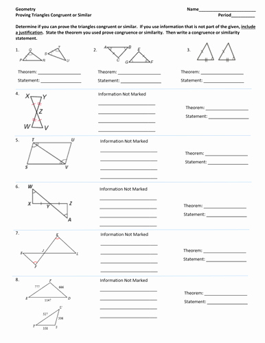 Geometric Proofs Worksheet with Answers Inspirational Similarity and Congruence Unit Proving Triangles Similar