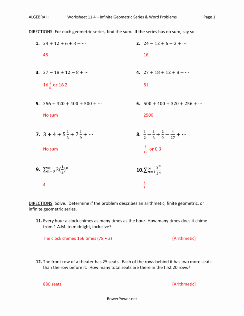 Geometric Sequence and Series Worksheet Awesome Worksheet 11 4 Infinite Geometric Series &amp; Word