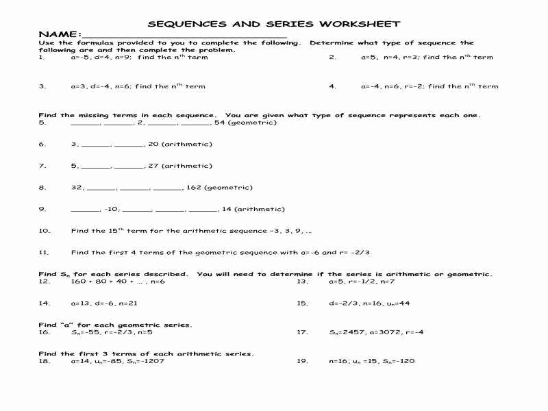 Geometric Sequence and Series Worksheet Beautiful Arithmetic and Geometric Sequences Worksheet