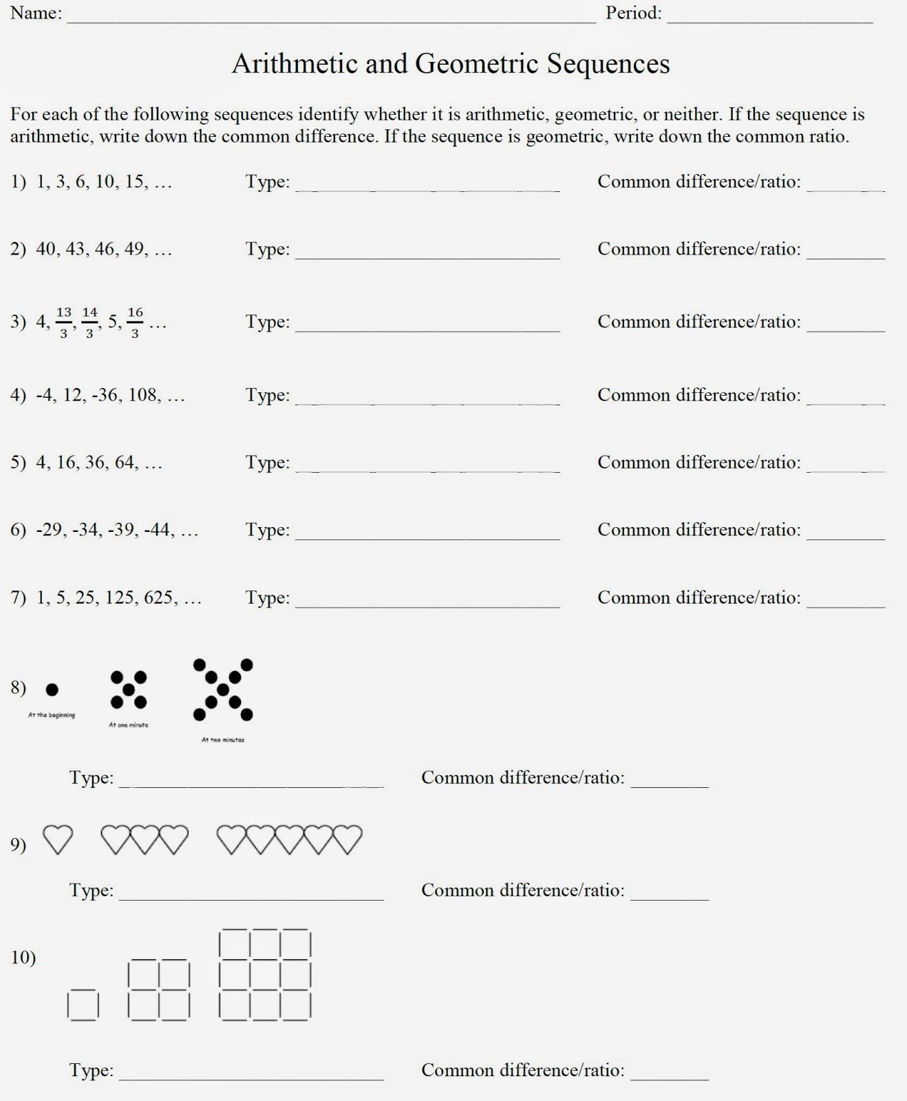 Geometric Sequence and Series Worksheet Best Of Mr Matt S Math Classes assignment Arithmetic and