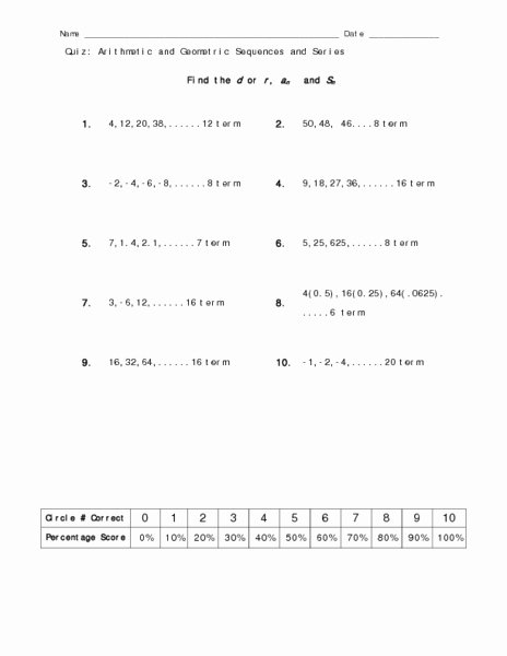 Geometric Sequence Practice Worksheet Luxury Arithmetic and Geometric Sequences and Series Worksheet