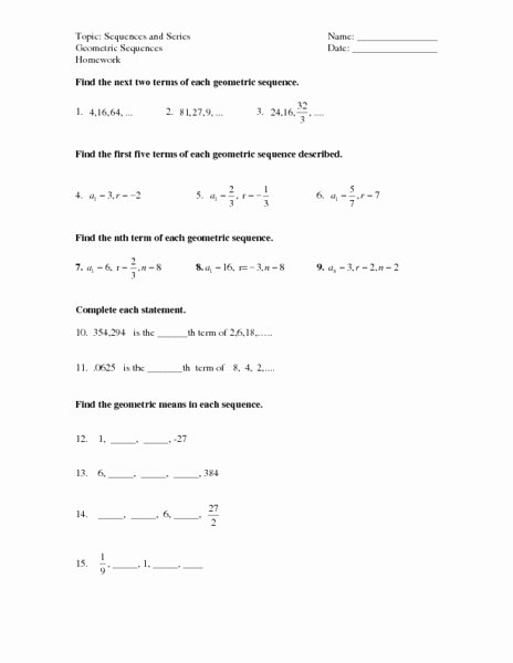 Geometric Sequence Worksheet Answers Elegant Arithmetic and Geometric Sequences Worksheet the Best