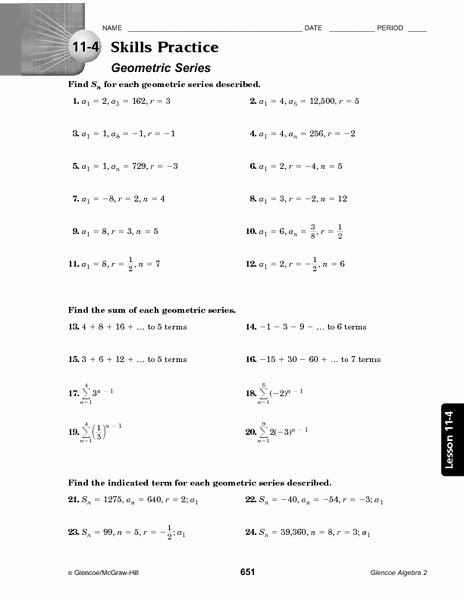 Geometric Sequence Worksheet Answers Inspirational 11 4 Skills Practice Geometric Series Worksheet for 10th