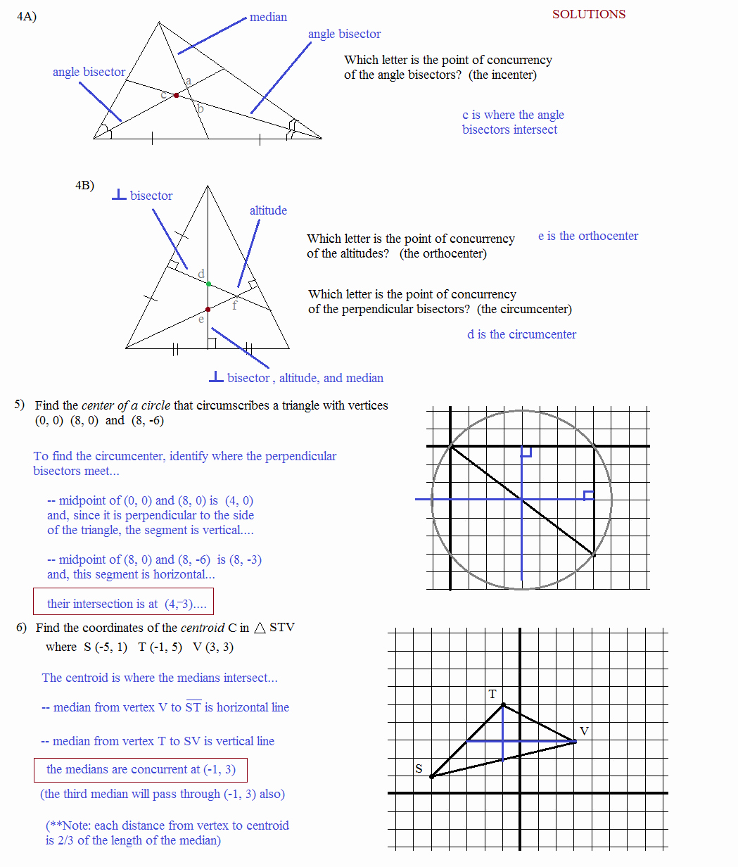 Geometry Points Of Concurrency Worksheet Beautiful Math Plane Triangle Parts Median Altitude Bisectors