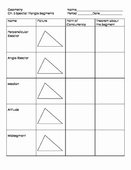 Geometry Points Of Concurrency Worksheet Best Of Special Segments In Triangles by Kim Tallud