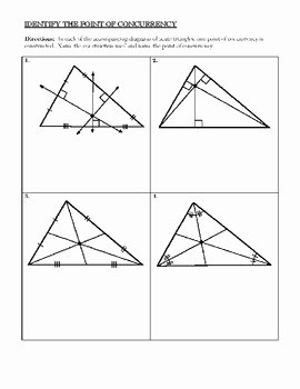 Geometry Points Of Concurrency Worksheet Lovely Triangle Concurrency Centroid orthocenter Incenter
