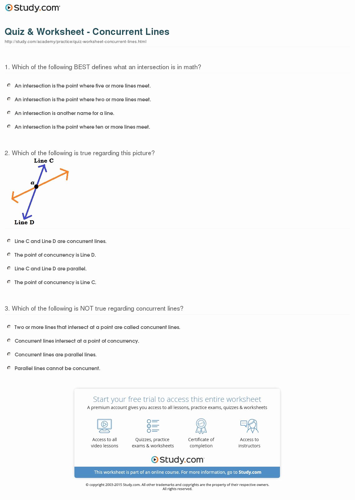 Geometry Points Of Concurrency Worksheet New Quiz &amp; Worksheet Concurrent Lines