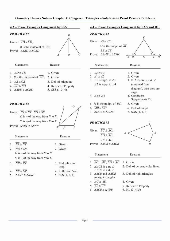 Geometry Proof Practice Worksheet Awesome Geometry Honors Chapter 4 solutions to Proof Practice