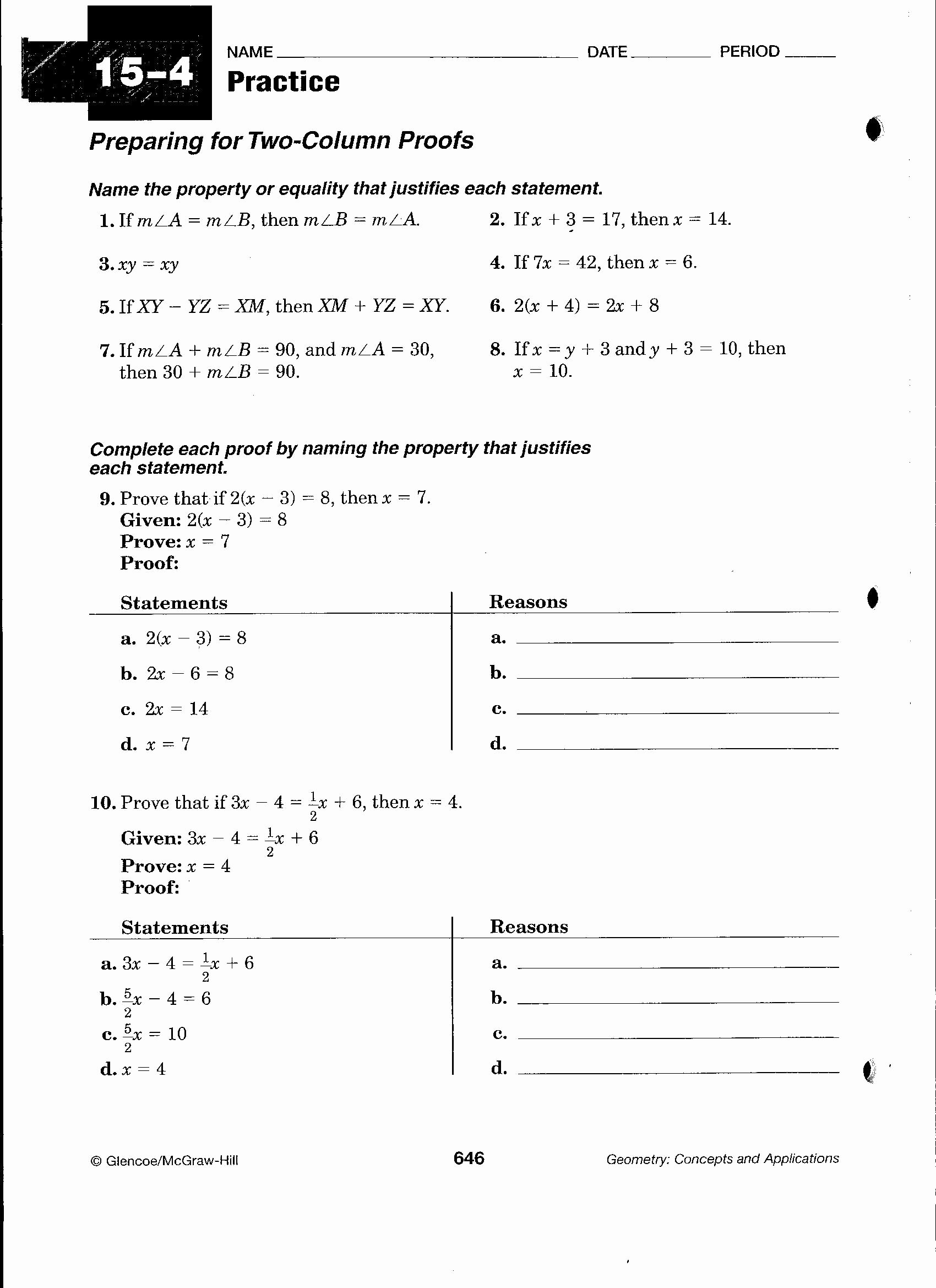 Geometry Proof Practice Worksheet Fresh Beginning Geometry Proofs Worksheets