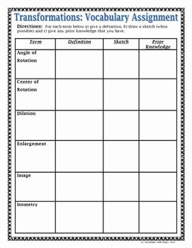 Geometry Transformations Worksheet Answers Lovely Transformations Unit 9 Transformations Vocabulary