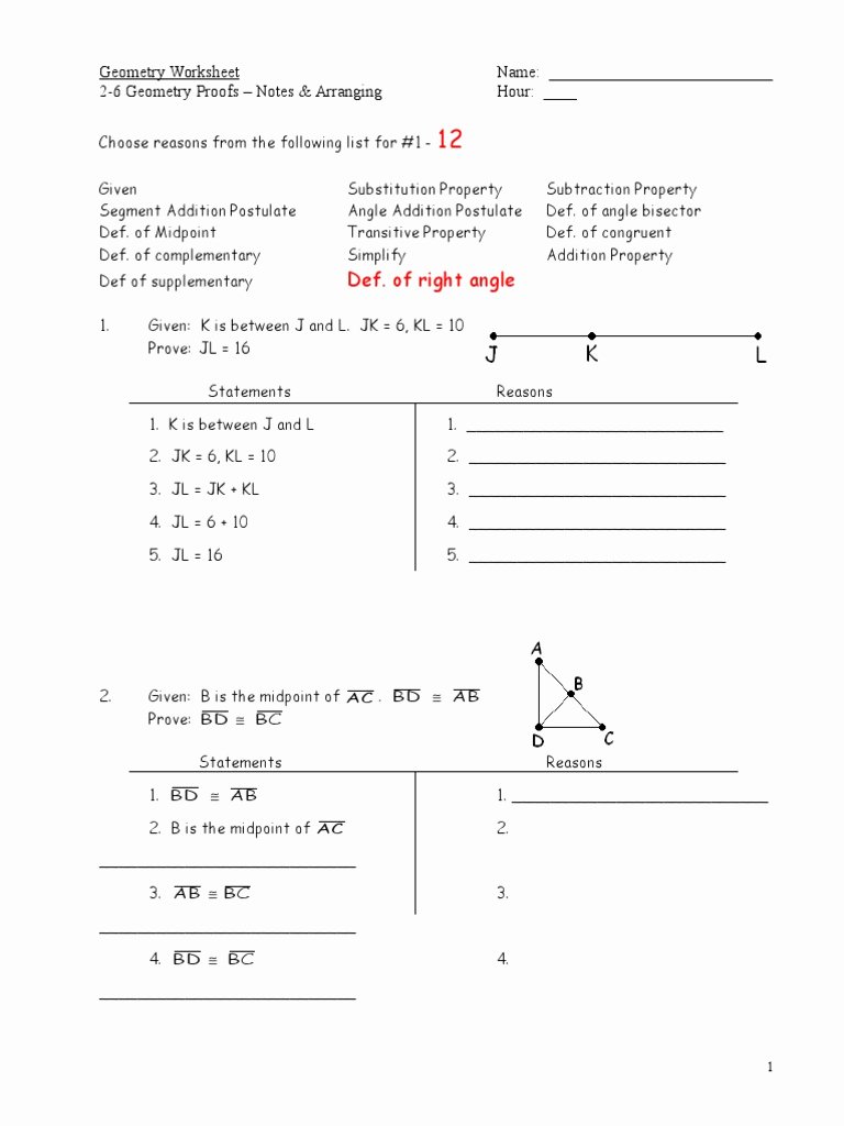Geometry Worksheet Beginning Proofs Unique Geometry Worksheet 2 6 Geometry Proofs Answers