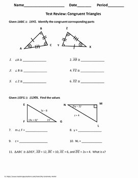 Geometry Worksheet Congruent Triangles Answers Fresh Geometry Test Review Congruent Triangles by My Geometry