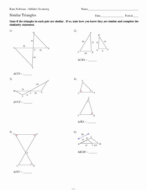 Geometry Worksheet Congruent Triangles Answers Fresh Kuta software Infinite Geometry Similar Triangles