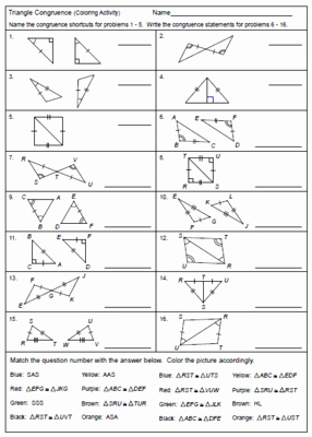 Geometry Worksheet Congruent Triangles Answers Luxury Triangle Congruence Coloring Activity