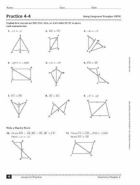 Geometry Worksheet Congruent Triangles Beautiful Practice 4 4 Using Congruent Triangles Worksheet for 9th