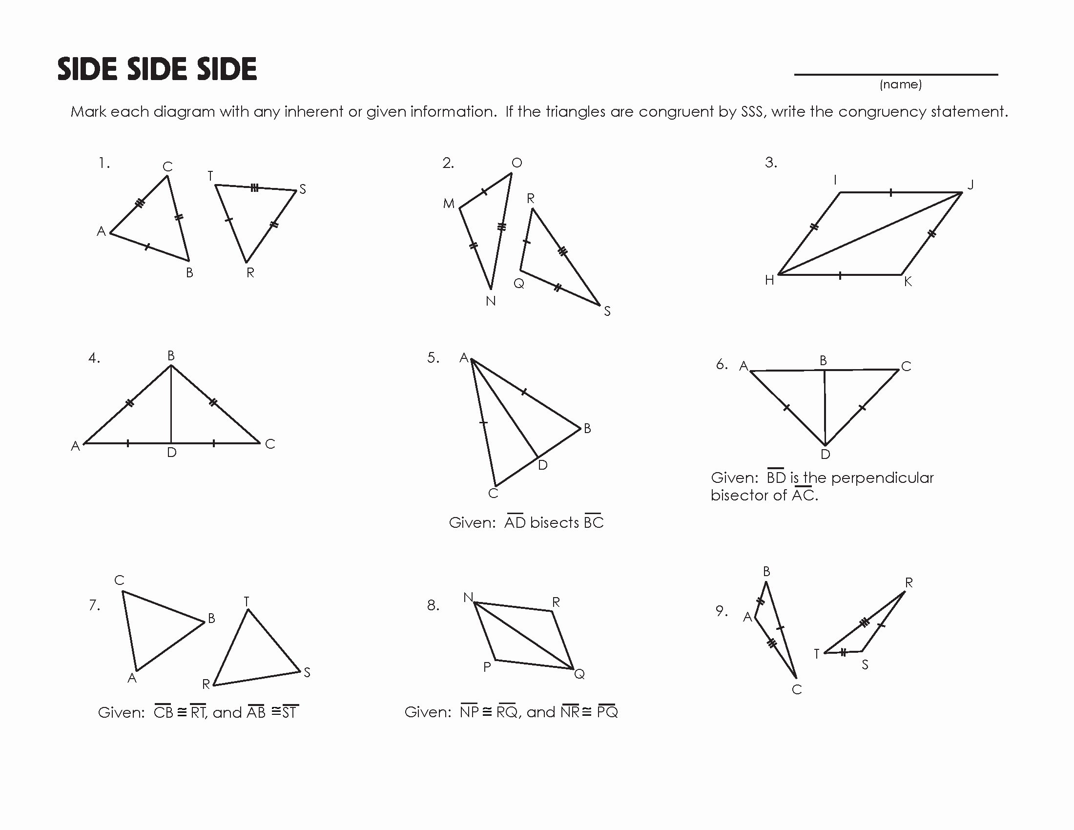 Geometry Worksheet Congruent Triangles