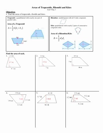 Geometry Worksheet Kites and Trapezoids Fresh Geometry Section 11 2 areas Of Trapezoids Rhombuses and