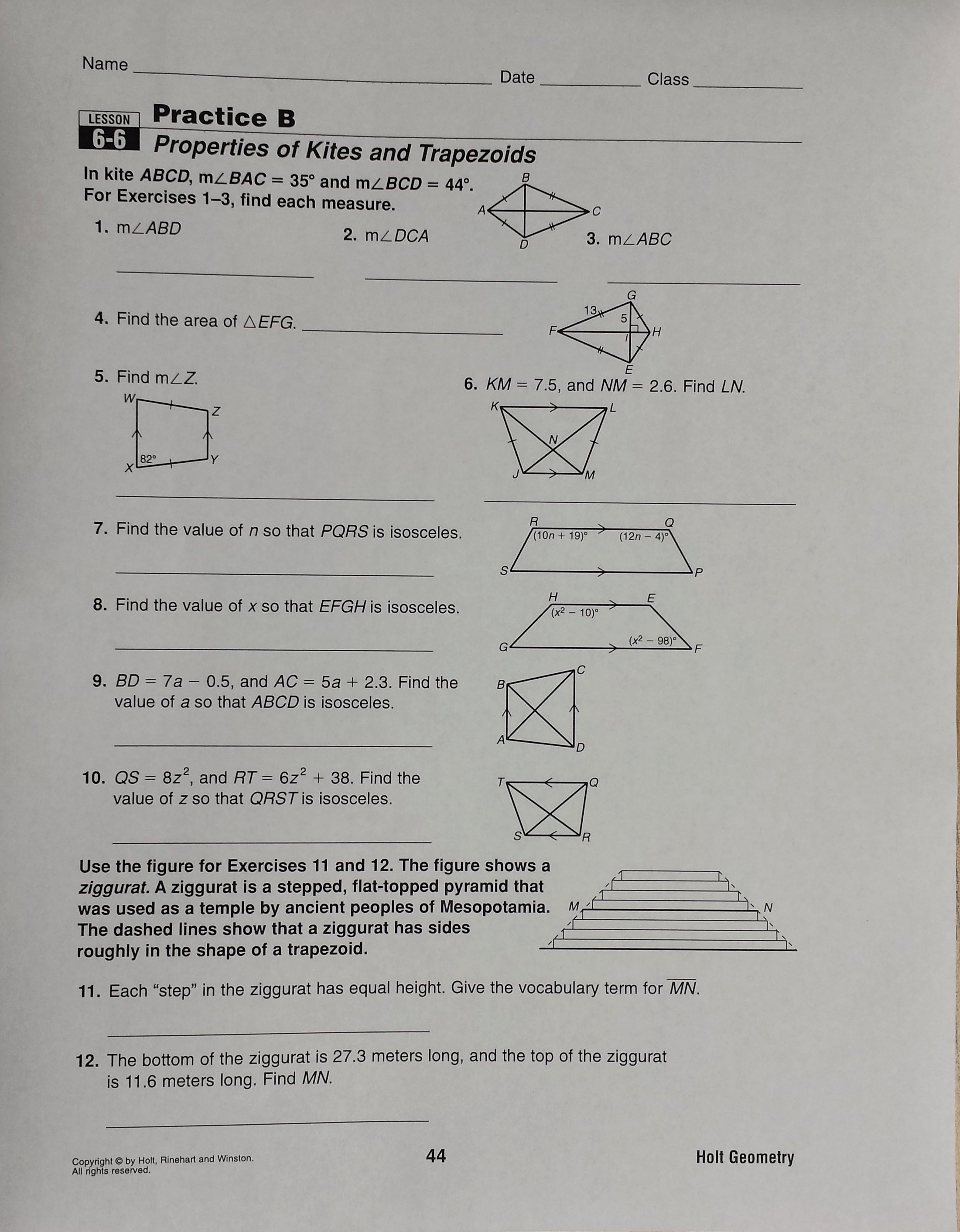 Geometry Worksheet Kites and Trapezoids Unique Mrs Garnet Mrs Garnet at Pvphs