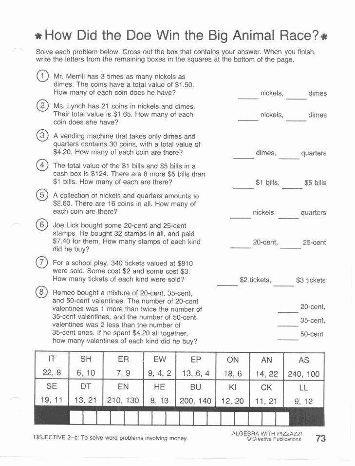 Get the Message Math Worksheet Awesome Algebra with Pizzazz Worksheet Answers