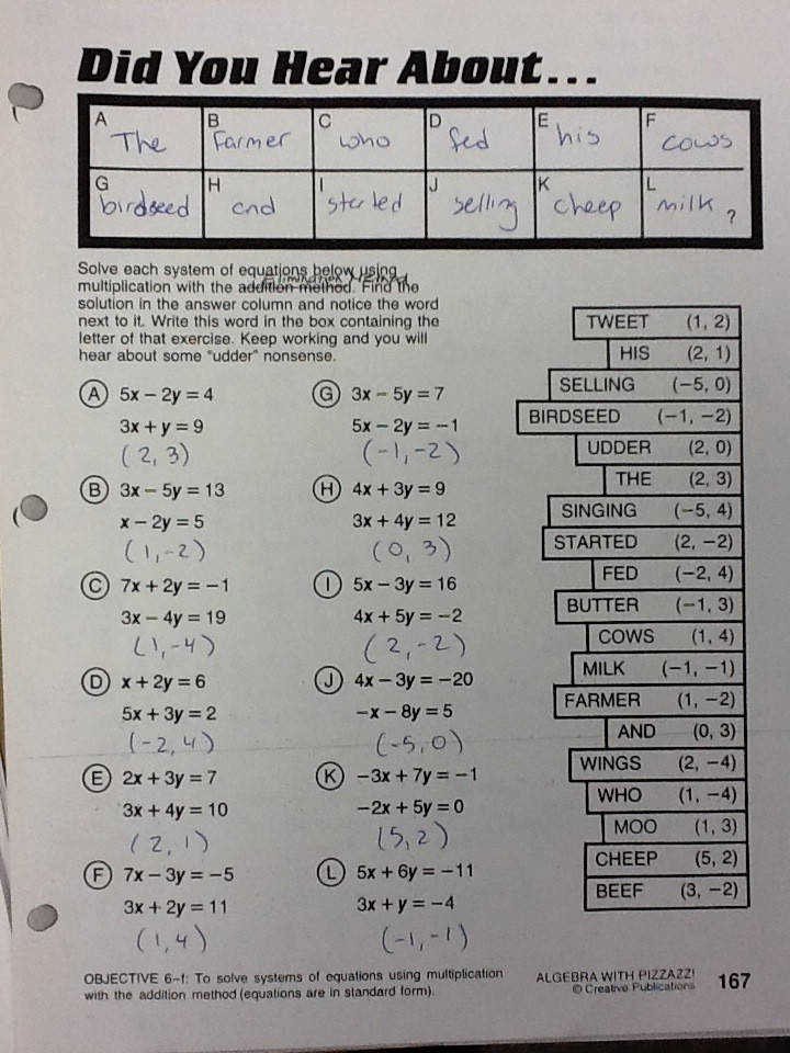 Get the Message Math Worksheet Best Of Algebra with Pizzazz Worksheet Answers