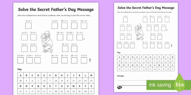 Get the Message Worksheet Answers Beautiful Father S Day Multiplication and Division Secret Message