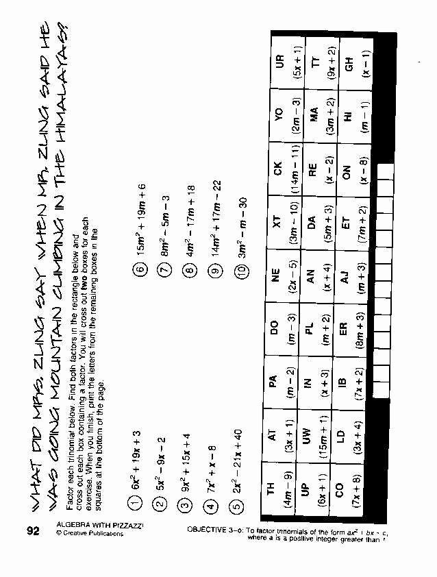 Get The Message Worksheet Answers Algebra With Pizzazz Page 9