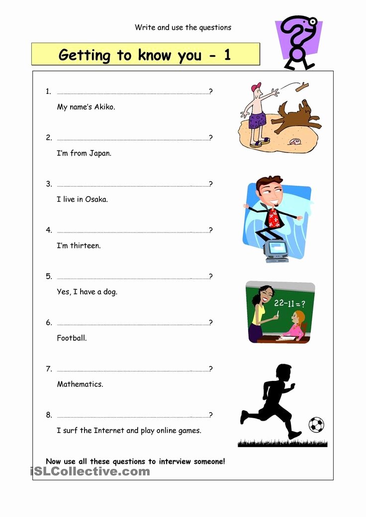 Getting to Know You Worksheet Fresh Write the Questions Getting to Know You 1