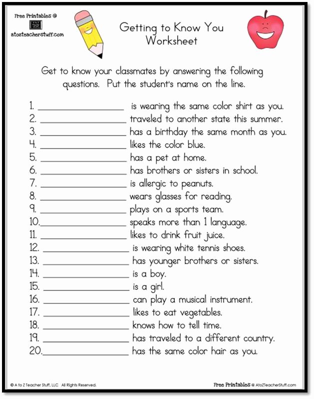 Getting to Know You Worksheet Inspirational Getting to Know You Worksheet