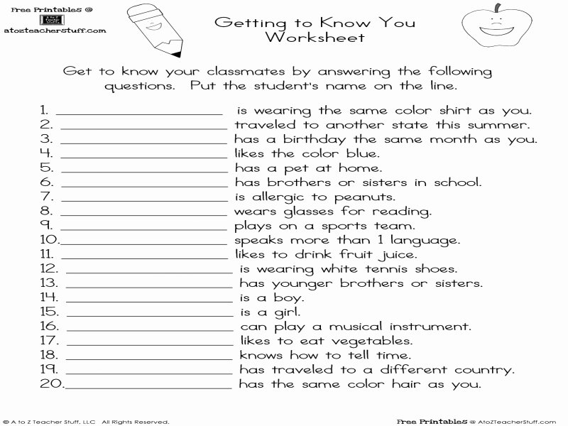 Getting to Know You Worksheet Luxury Get to Know You Worksheet Free Printable Worksheets