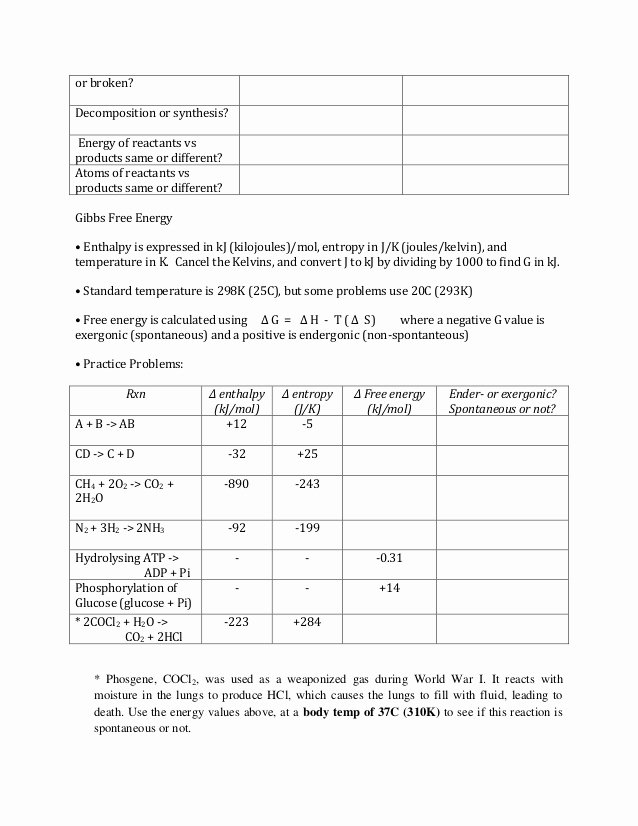 Gibbs Free Energy Worksheet Unique Midterm Grid In Exercises Students