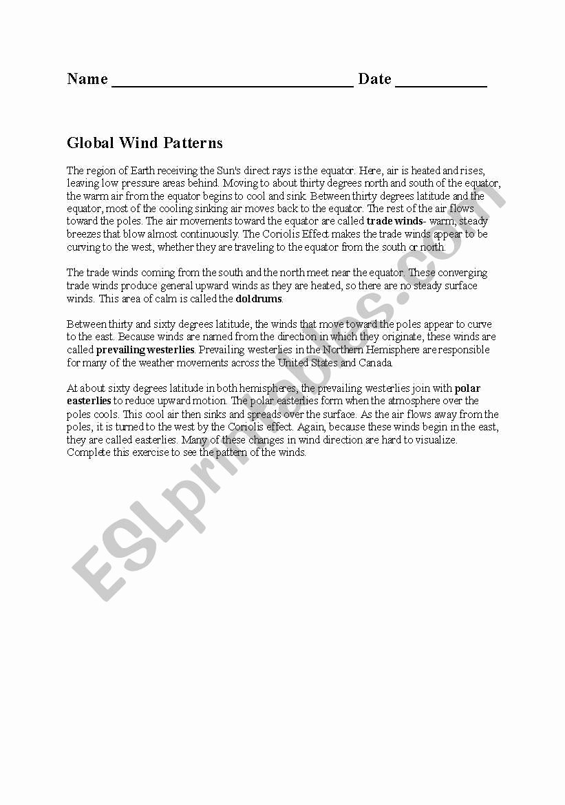 Global Wind Patterns Worksheet Luxury English Worksheets Global Wind Patterns